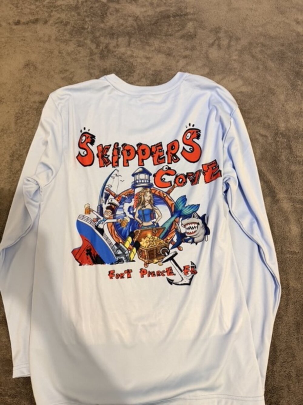 Skipper's Cove Long Sleeve Fishing Shirt Mens L White Graphic Back